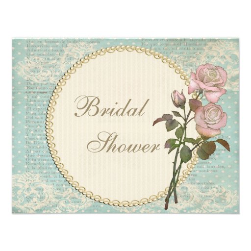 Pearls & Lace Shabby Chic Roses Bridal Shower Personalized Invitations