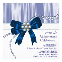 Pearls Navy Blue Quinceanera Invitation