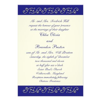 Pearls, Off White Sapphire Blue Wedding Invitation