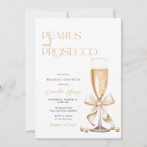 Pearls Prosecco Gold Minimal Bridal Shower Invitation Zazzle