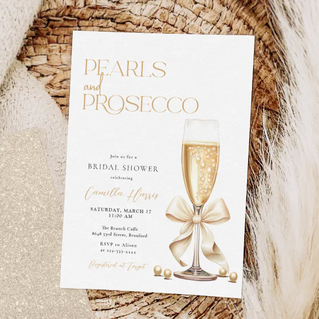 Pearls Prosecco Gold Minimal Bridal Shower Invitation Zazzle