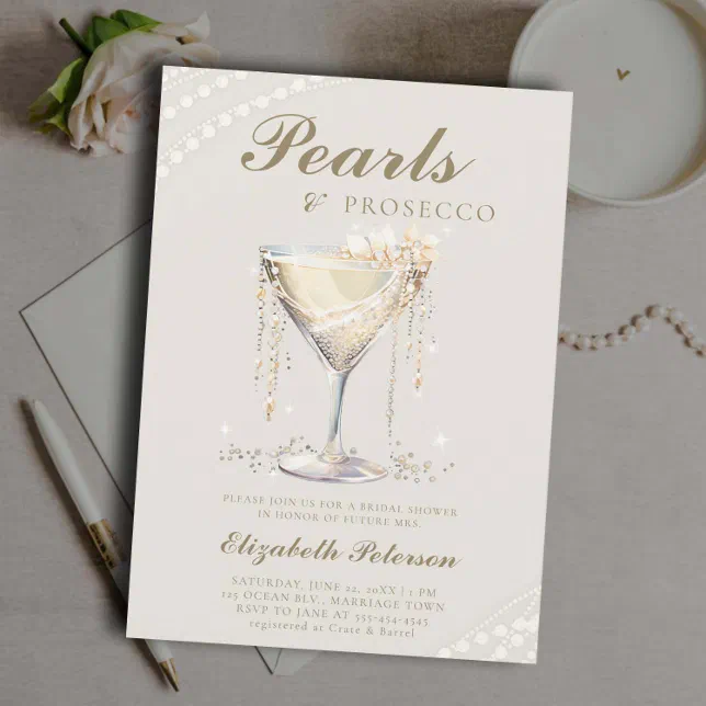 Pearls Prosecco Ivory Elegant Brunch Bridal Shower Invitation Zazzle