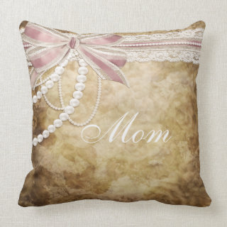 Pearls, Ribbon and Lace Vintage Floral Mom Pillow mojo_throwpillow