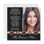 Pearls Ruby Red Black Gold Photo Quinceanera Personalized Invite