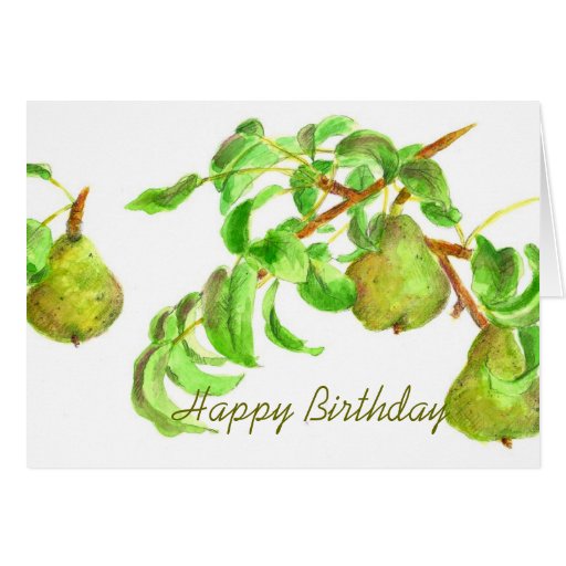 Pears Happy Birthday Watercolor Fruit Summer Green Card Zazzle