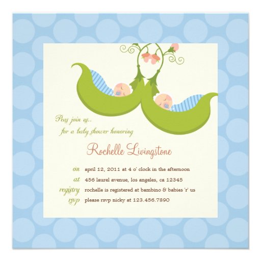 Peas in a Pod Boy Twins Baby Shower Invitation (front side)