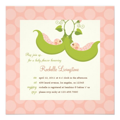 Peas in a Pod Girl Twins Baby Shower Invitation (front side)
