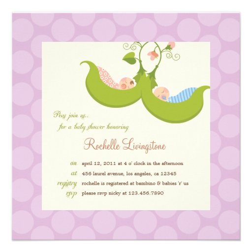 Peas in a Pod Twin Boy Girl Baby Shower Invitation (front side)