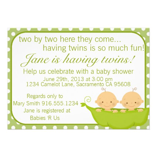 Peas In A Pod Twins Baby Shower Invitation (front side)