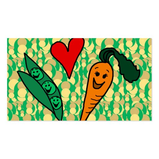 Peas Love Carrots, Cute Green and Orange Design Business Card Template (back side)
