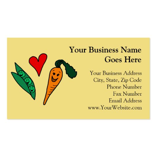 Peas Love Carrots, Cute Green and Orange Design Business Card Template (front side)