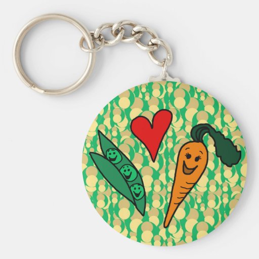 Peas Love Carrots, Cute Green and Orange Design Keychain Zazzle