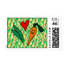 Peas Love Carrots, Cute Green and Orange Design Postage Stamp