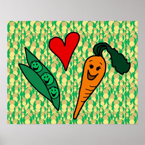 Peas Love Carrots, Cute Green and Orange Design Poster Zazzle