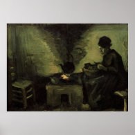 Peasant woman by the fireplace Vincent van Gogh Posters