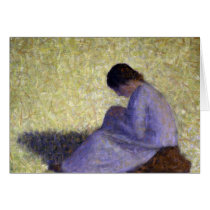 Peasant Woman Seated in the Grass by Seurat Greeting Cards