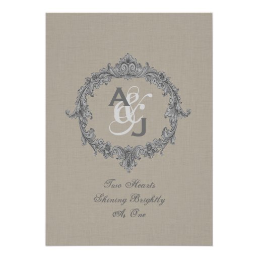 Pebble and Gray Frame Monogram Wedding V6 Custom Invites