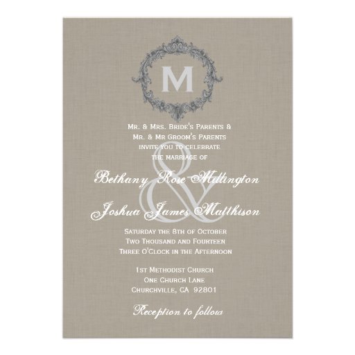 Pebble and Gray Frame Monogram Wedding V6 Custom Invites