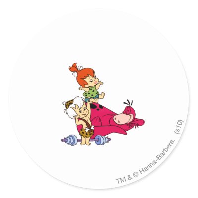 Pebbles and Bam Bam  and Dino Playtime Round Sticker