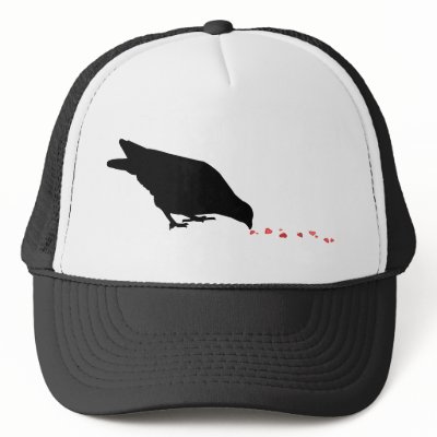 pecking order. blackbird & red hearts. trucker hats by asyrum