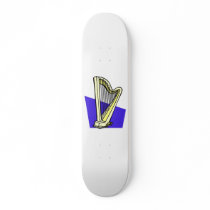 Pedal Harp Blue Box Behind It Graphic Image Custom Skate Board