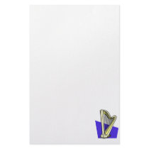 Pedal Harp Blue Box Behind It Graphic Image Personalized Stationery