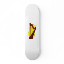 Pedal Harp Brown with yellow square behind Skateboard Deck