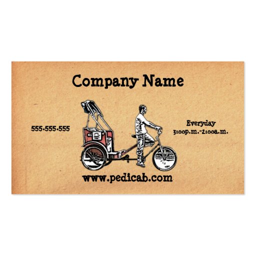Pedicab Vintage Paper Business Card (front side)