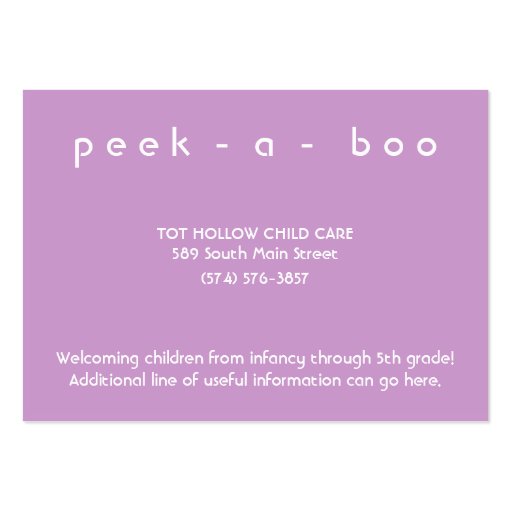 Peek-A-Boo Chubby Business Cards (back side)