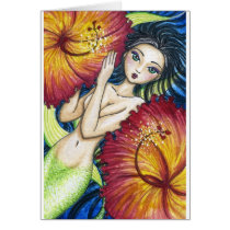 Peek-A-Boo Mermaid Hawaiian Hibiscus cards