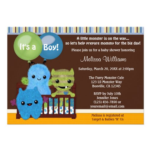 Peek a Boo MONSTERS Baby Shower invitation boy PAB (front side)