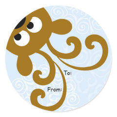 Peek a Boo Reindeer Christmas Tag, To: From: Round Stickers