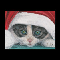 Peek a Boo Santa Kitten Christmas Hat postcard