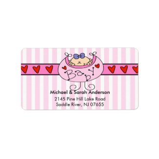 Peeking Baby Girl with Bib Baby Shower Address Labels