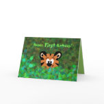 Peeking Baby Tiger Rahul Happy First Birthday Card