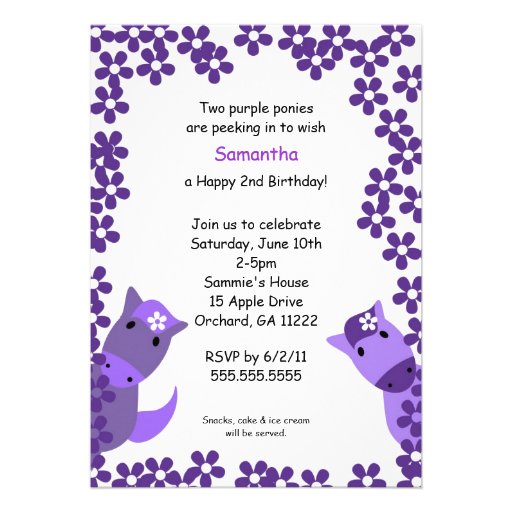 Peeking Purple Ponies 2nd Birthday Invite