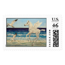Pegasus Horse & Sea Gulls Fantasy postage stamp by Fine_Art_of_Morgane Pegasus Horse & Sea Gulls Fantasy postage stamp