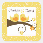 Pegatina del favor del boda del amarillo del pájar