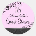 Pegatina elegante del damasco Sweet16 de los rosas