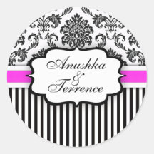 Pegatina negro y rosado del boda de la raya del da