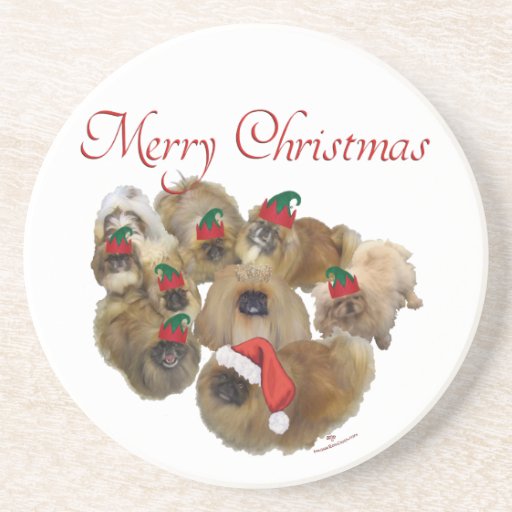 Pekingese Group Christmas Coasters