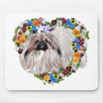 Pekingese in a Floral Heart Mouse Pads