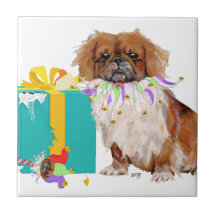 Pekingese in a Party Mood Ceramic Tile