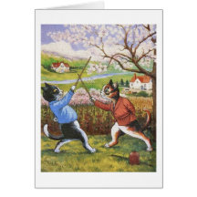 Pelea de gatos del vintage de Louis Wain Felicitación