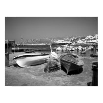 Pelican and Boats (Black and White) posters
