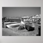Pelican and Boats (Black and White) posters