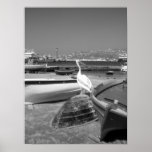 Pelican and Boats II (Black and White) posters