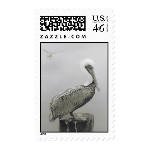 Pelican in the fog postage stamps