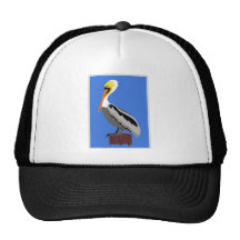 Pelican on a Piling Trucker Hats