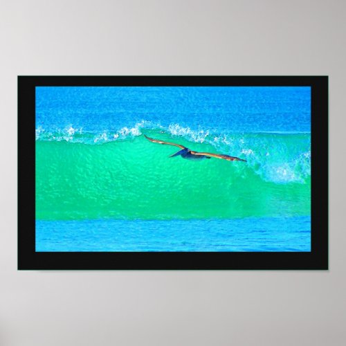 Pelican Surfing Poster print